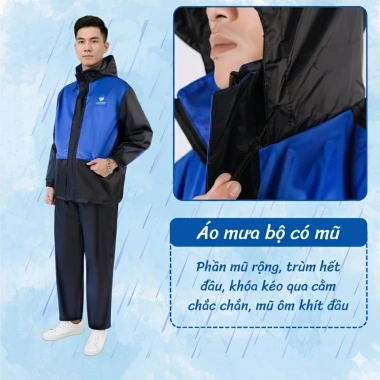 Áo Mưa 2 Lớp Siêu Chống Thấm Cho Nam Nữ, Bộ Người Lớn, Mũ Gấp Gọn & Phản Quang - Giá 234.220₫