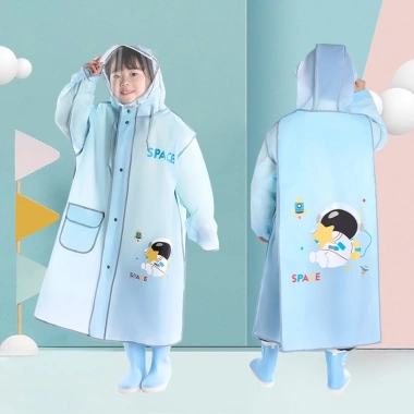 Áo Mưa Bé Khóa Kéo EVA Mềm Mại, Có Mặt Nạ, Túi, Phản Quang, Gấp Gọn Dễ Mang 8