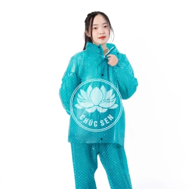 Áo mưa bộ Chúc Sen PVC dẻo cao cấp, không thấm nước, khóa kéo, phù hợp 40-70kg