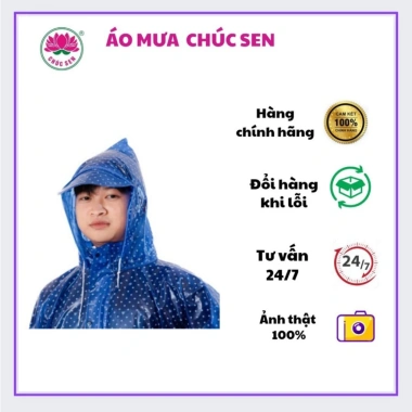 Áo mưa bộ Chúc Sen PVC dẻo cao cấp, không thấm nước, khóa kéo, phù hợp 40-70kg