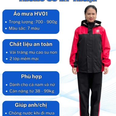 Áo mưa bộ nam nữ HV01 cao cấp 2 lớp chống thấm, giữ ấm mùa đông, mũ tháo rời