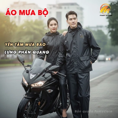 Áo Mưa Bộ Nam Nữ Người Đi Xe Máy - Phản Quang, Mũ Gấp Gọn, Giá 199k - Famystore