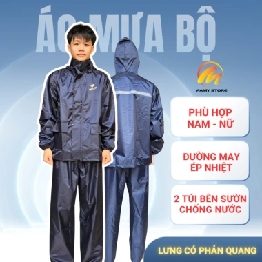 Áo Mưa Bộ Nam Nữ Người Đi Xe Máy - Phản Quang, Mũ Gấp Gọn, Giá 199k - Famystore