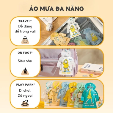 Áo Mưa Bỏ Túi Tiện Lợi Siêu Nhẹ, Đa Năng Cho Trẻ Em & Người Lớn Giá 26.100 VND