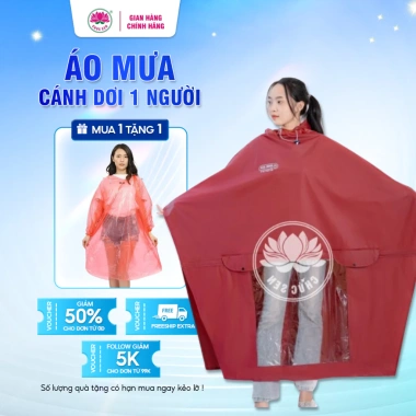 Áo mưa cánh dơi CHÚC SEN 1 người cho nam nữ, loại lớn trùm xe máy F6 nhựa PVC cao cấp dày dặn - chỉ 90.000₫