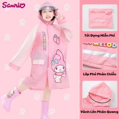 Áo Mưa Cao Cấp 3D Kuromi Melody Kitty Cún Trắng Kiểu Rộng Đeo Balo EVA Cho Bé 2