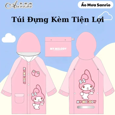 Áo Mưa Cao Cấp 3D Kuromi Melody Kitty Cún Trắng Kiểu Rộng Đeo Balo EVA Cho Bé 9