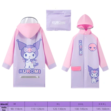 Áo Mưa Cao Cấp 3D Kuromi Melody Kitty Cún Trắng Kiểu Rộng Đeo Balo EVA Cho Bé 10