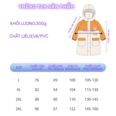 Áo mưa cao cấp cho bé 2-13 tuổi, khóa kéo, tấm chắn, ngăn đeo balo, vải mềm TaphoanhaGon – giảm giá 205.000đ 4