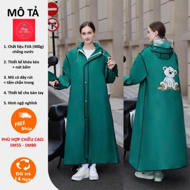 Áo mưa cao cấp thời trang xe máy – Eva khoá kéo, mũ kính trong suốt, giảm còn 145k