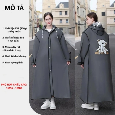 Áo mưa cao cấp thời trang xe máy – Eva khoá kéo, mũ kính trong suốt, giảm còn 145k