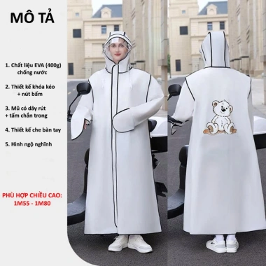 Áo mưa cao cấp thời trang xe máy – Eva khoá kéo, mũ kính trong suốt, giảm còn 145k