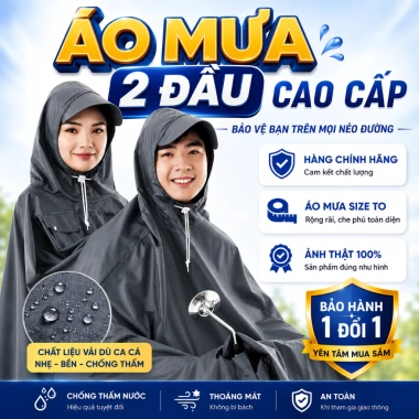 Áo Mưa Da Cá Loại I 2 Đầu Vải Dù Cao Cấp Siêu Nhẹ Cho 2 Người Kích Thước Lớn