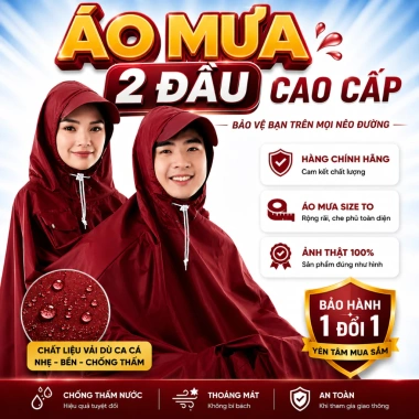 Áo Mưa Da Cá Loại I 2 Đầu Vải Dù Cao Cấp Siêu Nhẹ Cho 2 Người Kích Thước Lớn