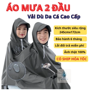 Áo Mưa Da Cá Loại I 2 Đầu Vải Dù Cao Cấp Siêu Nhẹ Cho 2 Người Kích Thước Lớn