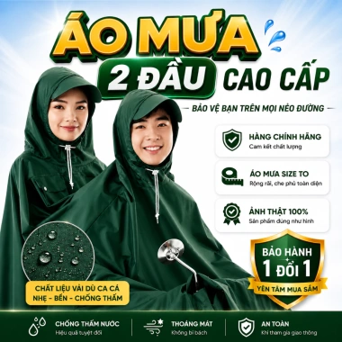 Áo Mưa Da Cá Loại I 2 Đầu Vải Dù Cao Cấp Siêu Nhẹ Cho 2 Người Kích Thước Lớn