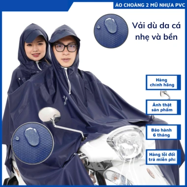 Áo Mưa Da Cá Loại I 2 Đầu Vải Dù Cao Cấp Siêu Nhẹ Cho 2 Người Kích Thước Lớn
