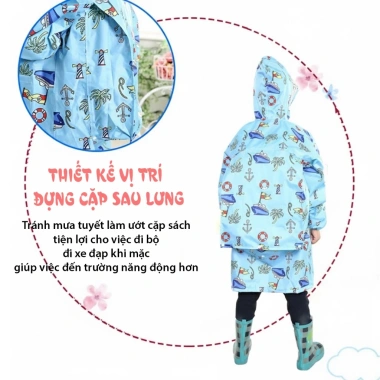 Áo Mưa Dây Kéo Bé Trai Gái Ngăn Đeo Balo - Raincoat Thời Trang Giá Ưu Đãi 126k