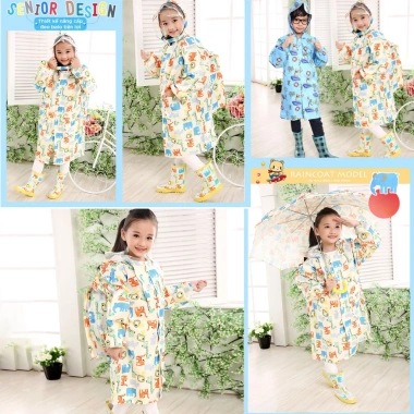 Áo Mưa Dây Kéo Bé Trai Gái Ngăn Đeo Balo - Raincoat Thời Trang Giá Ưu Đãi 126k