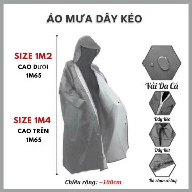 Áo mưa dây kéo nam nữ vải da cá cao cấp, chống thấm, nút bấm, đa màu, đa size - 109k
