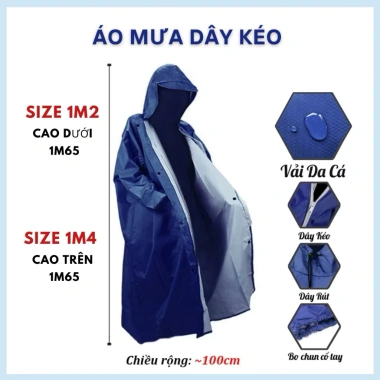 Áo mưa dây kéo nam nữ vải da cá cao cấp, chống thấm, nút bấm, đa màu, đa size - 109k