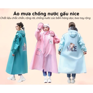 Áo Mưa DIDOOGLT Gấu Nice Chống Thấm, Kính Chắn Mưa, Khoá Kéo Tiện Lợi - 109k