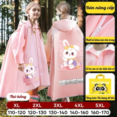 Áo Mưa EVA Cao Cấp Dáng Xòe Khóa Kéo và Cúc Bấm Cho Bé Đeo Balo AMEVA02 182k