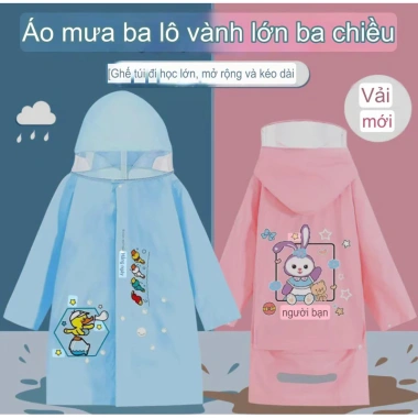 Áo mưa Kurumi cho bé 4‑13 tuổi, rộng đeo balo, tấm chắn, phản quang 106.000₫