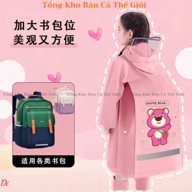 Áo mưa Moon Kids 5-16 tuổi họa tiết Kurumi chống thấm nước, khoang balo đi học - 99.900đ