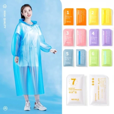 Áo Mưa Nén Mini Dày Dặn, Mũ Trùm Độc Đáo, Màu Trơn, Dùng 1 Lần - Giá 17.000₫