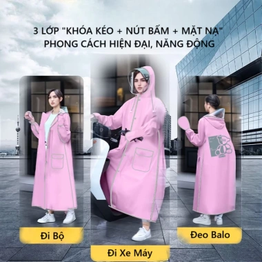 Áo Mưa Người Lớn Nam Nữ Vải Eva Cao Cấp Không Hôi Nhựa - Khóa Kéo, Cúc Bấm, Đeo Cặp - Giá 188.999 VND