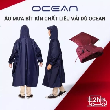 Áo mưa OCEAN 140x130cm, bít kín, chống nước, màu nhã nhặn, tay bo chun - 79.000đ