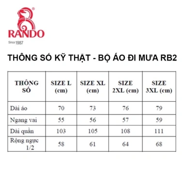 Áo Mưa RANDO RB2 Cao Cấp, Không Thấm Nước, Bền Bỉ, Unisex, Giá 595.000₫