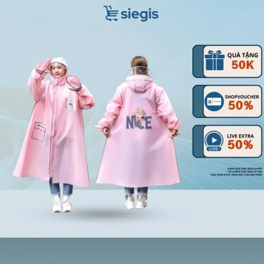 Áo Mưa SIEGIS Hình Gấu Cute Màu Đẹp, Kính Chắn Nước, Khóa Kéo 78.000₫