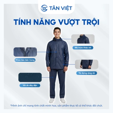 Áo mưa Tân Việt vải dù chống thấm, bền bỉ không rách – thích hợp đi làm, học, phượt
