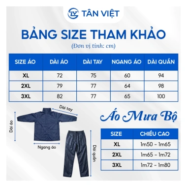 Áo mưa Tân Việt vải dù chống thấm, bền bỉ không rách – thích hợp đi làm, học, phượt