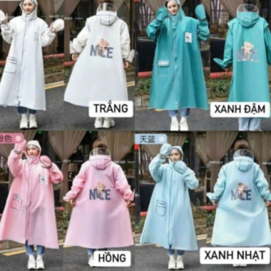 Áo mưa thời trang gấu Nice có khoá kéo tiện lợi, đi xe máy, xe đạp cao cấp