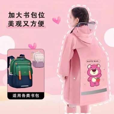 Áo mưa trẻ em 4-13 tuổi tấm chắn gọn đeo balo phản quang phía sau - giảm 20%