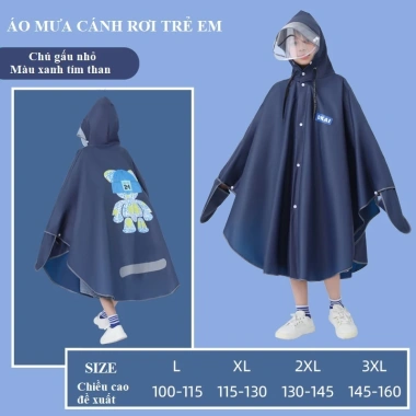 Áo mưa trẻ em cánh dơi EVA không thấm, kính che mặt, khóa kéo, cute đi xe đạp AM03 - 139.799₫ 10