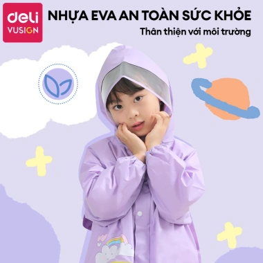Áo Mưa Trẻ Em DELI - Phản Quang An Toàn, Ngăn Đeo Ba Lô, Nhiều Màu, Tặng Hộp Màu