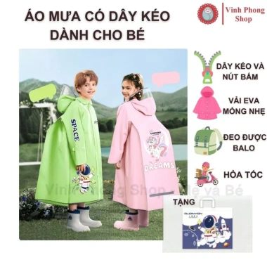 Áo Mưa Trẻ Em Đi Học Chống Thấm, Ngăn Balo, Mũ Trùm, Tay Phản Quang An Toàn – 188.000₫