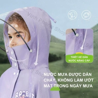 Áo Mưa Trẻ Em Đi Học Chống Thấm, Ngăn Balo, Mũ Trùm, Tay Phản Quang An Toàn – 188.000₫
