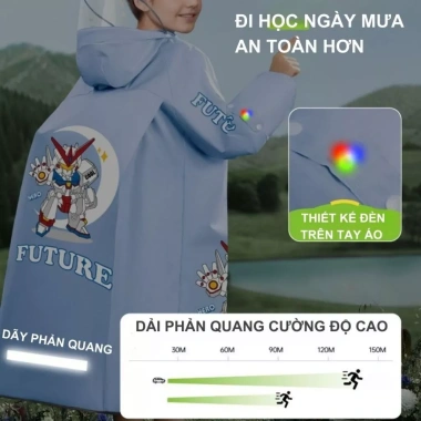 Áo Mưa Trẻ Em Đi Học Chống Thấm, Ngăn Balo, Mũ Trùm, Tay Phản Quang An Toàn – 188.000₫