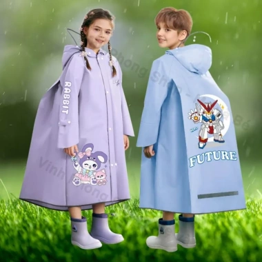 Áo Mưa Trẻ Em Đi Học Chống Thấm, Ngăn Balo, Mũ Trùm, Tay Phản Quang An Toàn – 188.000₫