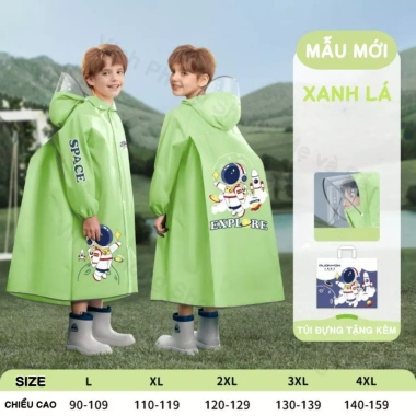 Áo Mưa Trẻ Em Đi Học Chống Thấm, Ngăn Balo, Mũ Trùm, Tay Phản Quang An Toàn – 188.000₫