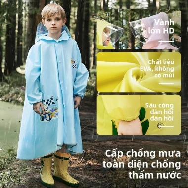 Áo mưa trẻ em hình khủng long có vành, phản quang, che balo, chống thấm toàn thân – Giá chỉ 356.383₫