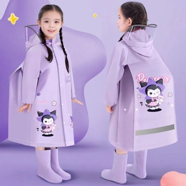 Áo mưa trẻ em Kuromi toàn thân chống thấm, khóa kéo bền, che balo tiện lợi, giá 312.485₫