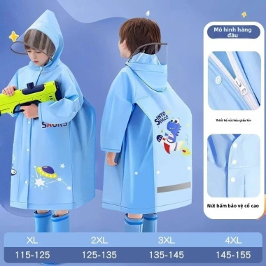 Áo mưa trẻ em Kuromi toàn thân chống thấm, khóa kéo bền, che balo tiện lợi, giá 312.485₫