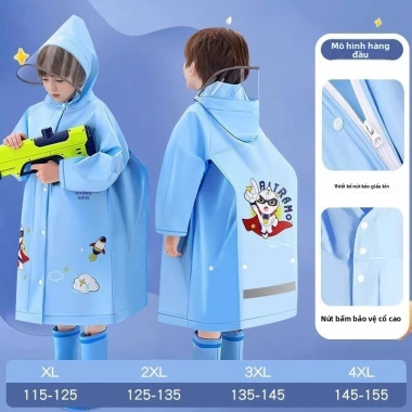 Áo mưa trẻ em Kuromi toàn thân chống thấm, khóa kéo bền, che balo tiện lợi, giá 312.485₫