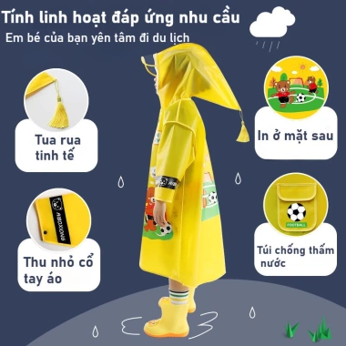 Áo mưa trẻ em siêu chống thấm, ngăn đựng cặp balo, phù hợp 3‑12 tuổi – 159.345₫